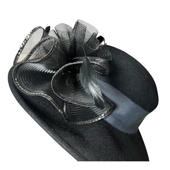Kentucky Derby Millinery Hat Black Church Feathers Embellished Wide Kathy Jeanne main image 4